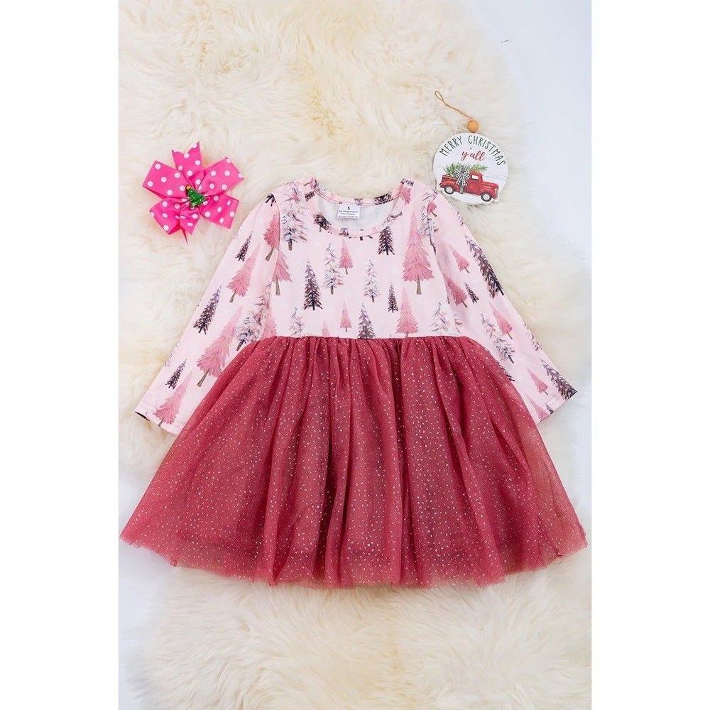 5/6 Pink Christmas Tree Sparkle Tulle Dress